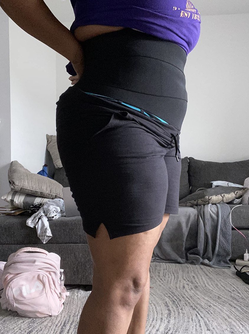 Customer wearing waist trainer side view